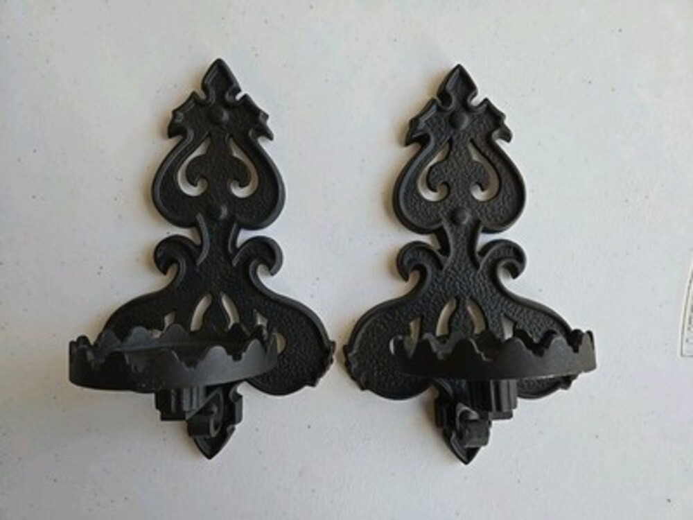 Homco Vintage gothic-style cast iron wall candle sconces-2